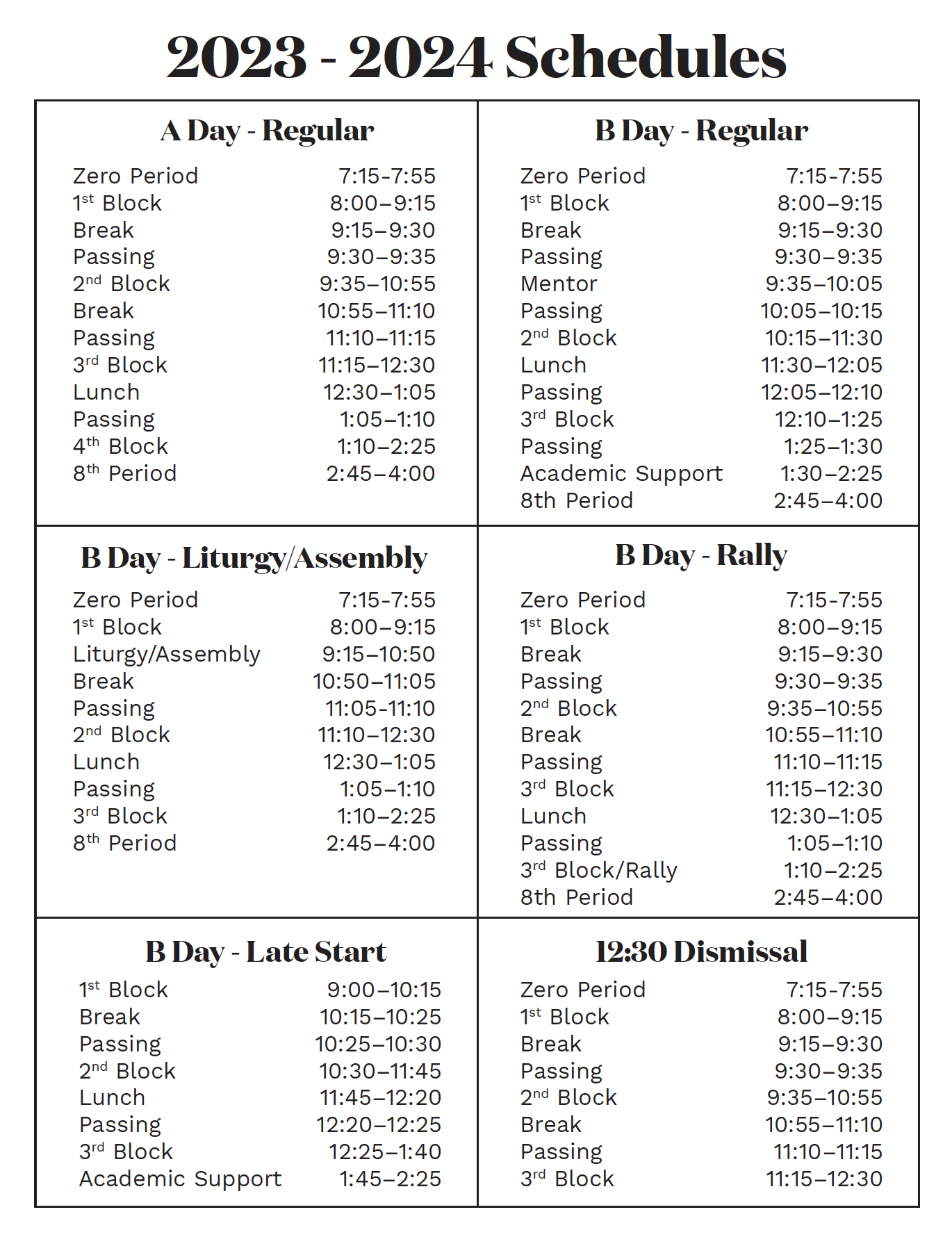 2023-2024 Bell Schedule